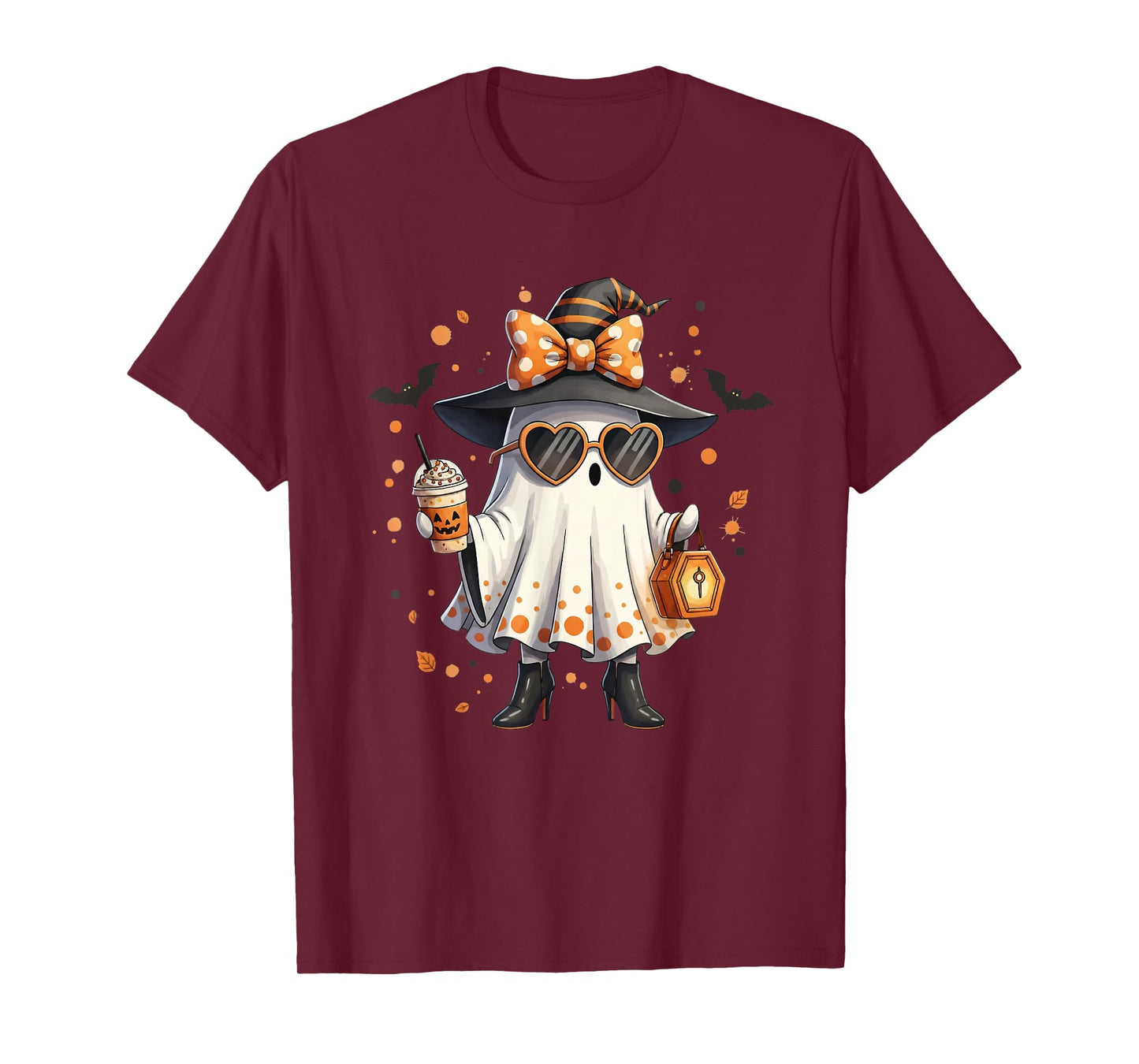 Cute Boujee Ghost Witch Hat Bow Halloween Coffee Fall Autumn T-Shirt