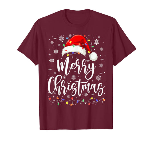 Merry Christmas Lights Red Santa Family Xmas Pajamas T-Shirt