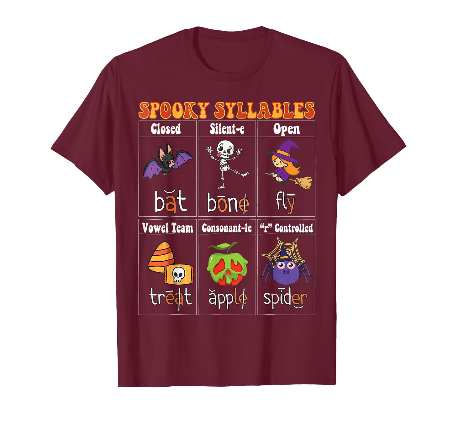Spooky Syllables Funny Halloween Educational Teachers Kids T-Shirt