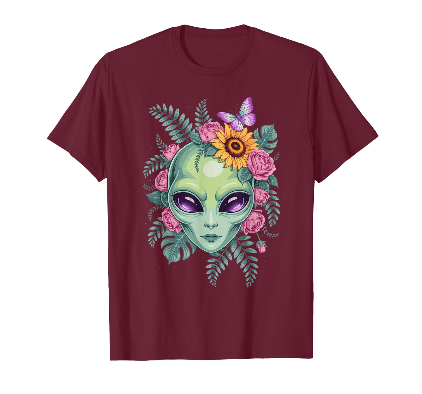 Mystical Alien Floral Graphic with Sunflower & Butterfly T-Shirt