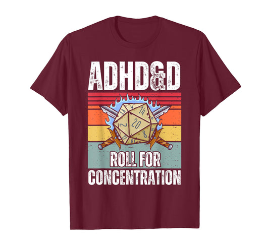 Retro Vintage ADHD&D Roll For Concentration Funny Gamer T-Shirt