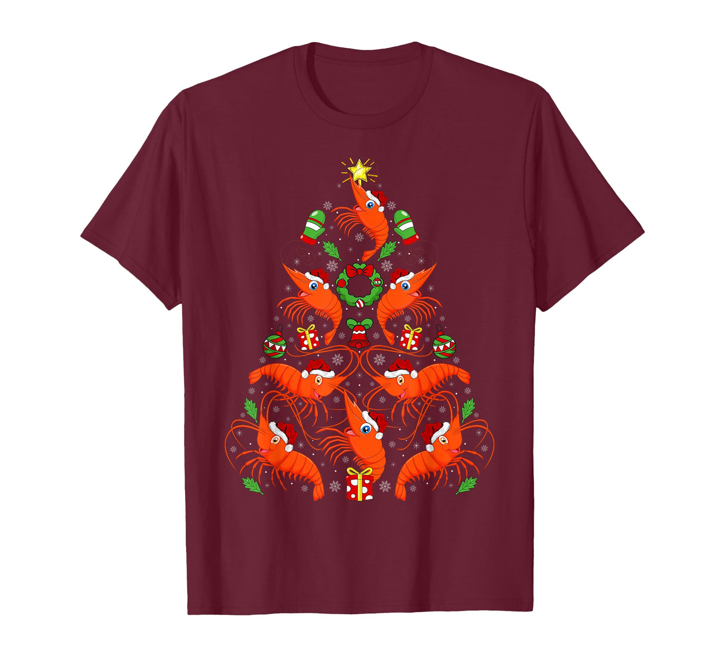 Shrimp Christmas Tree Lights Funny Sea Animals Fish Xmas T-Shirt
