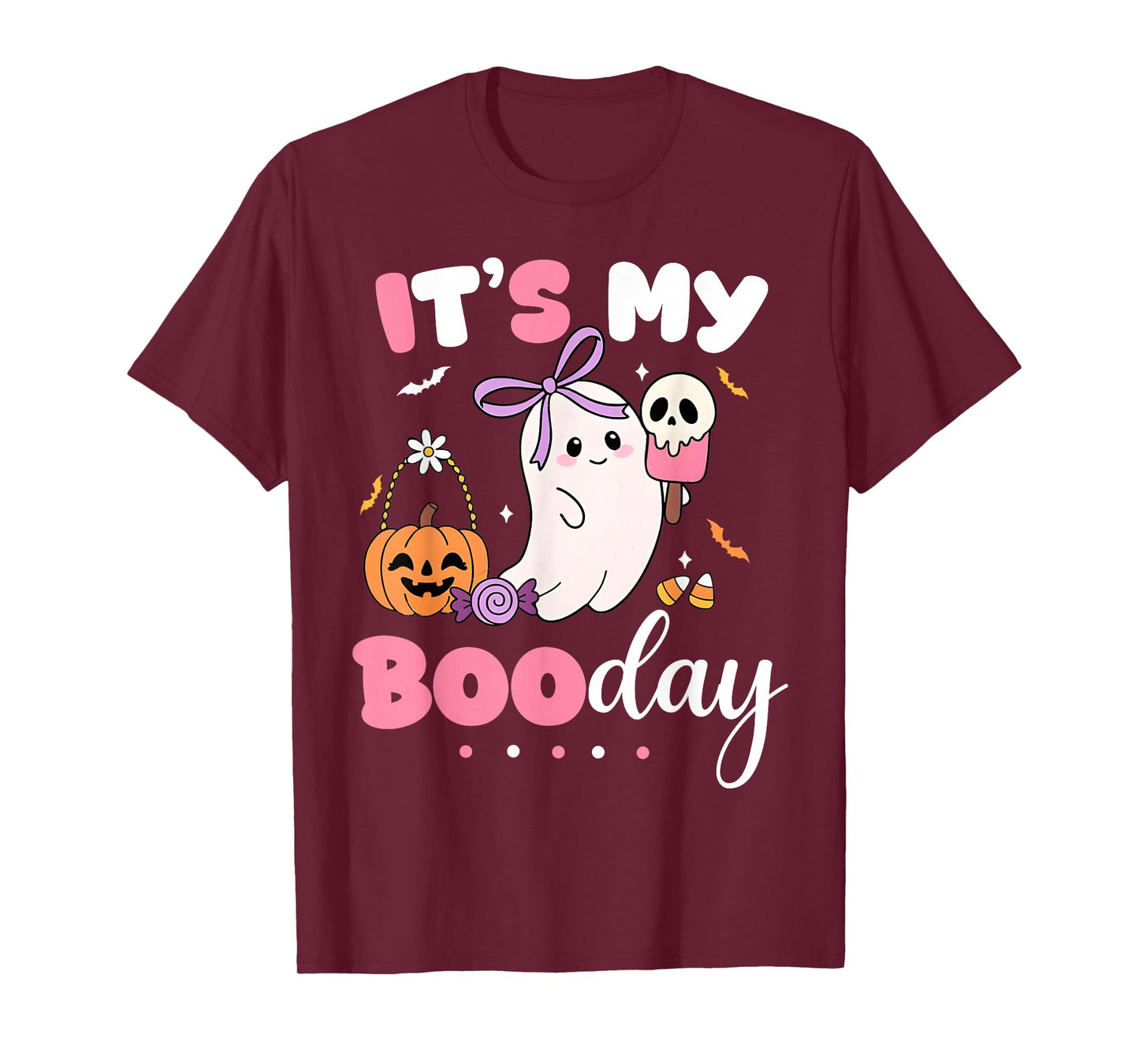 Its My Boo Day Cute Halloween Birthday Ghost Bow Preppy T-Shirt