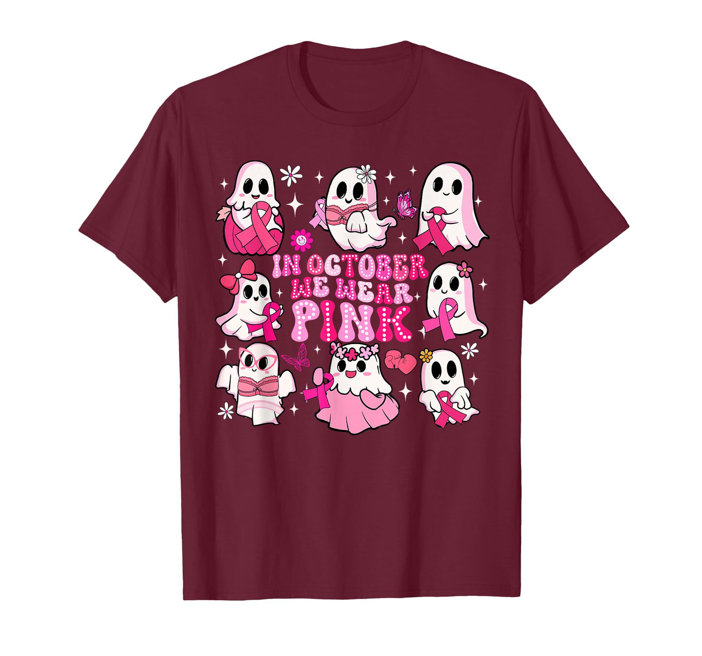 In October We Wear Pink Funny Ghost Breast Cancer Awareness T-Shirt