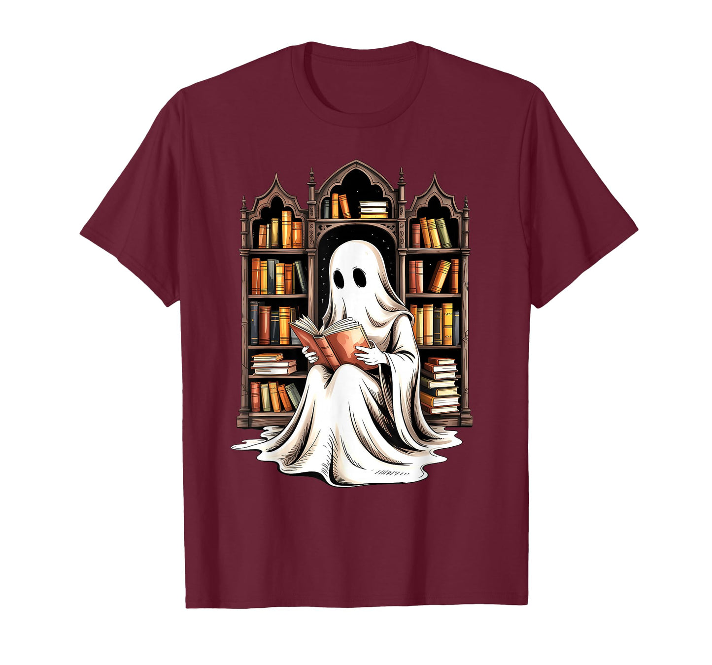 Reading Ghost Spooky Library Funny Halloween Teacher T-Shirt