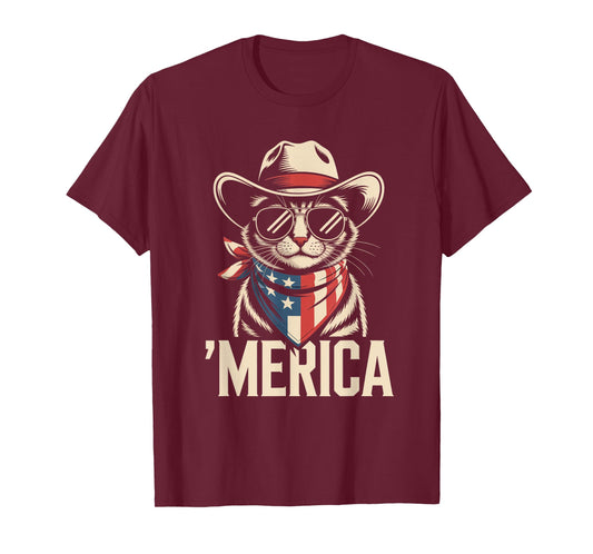 Merica Cat July 4 Independence Day America Patriot T-Shirt