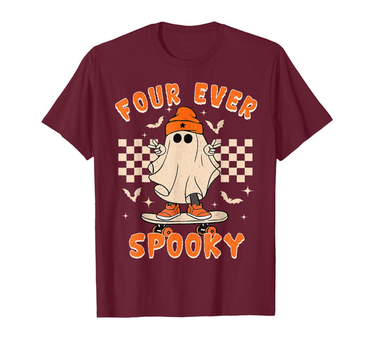 Four Ever Spooky Funny Ghost Halloween 4th Birthday Boy Kids T-Shirt