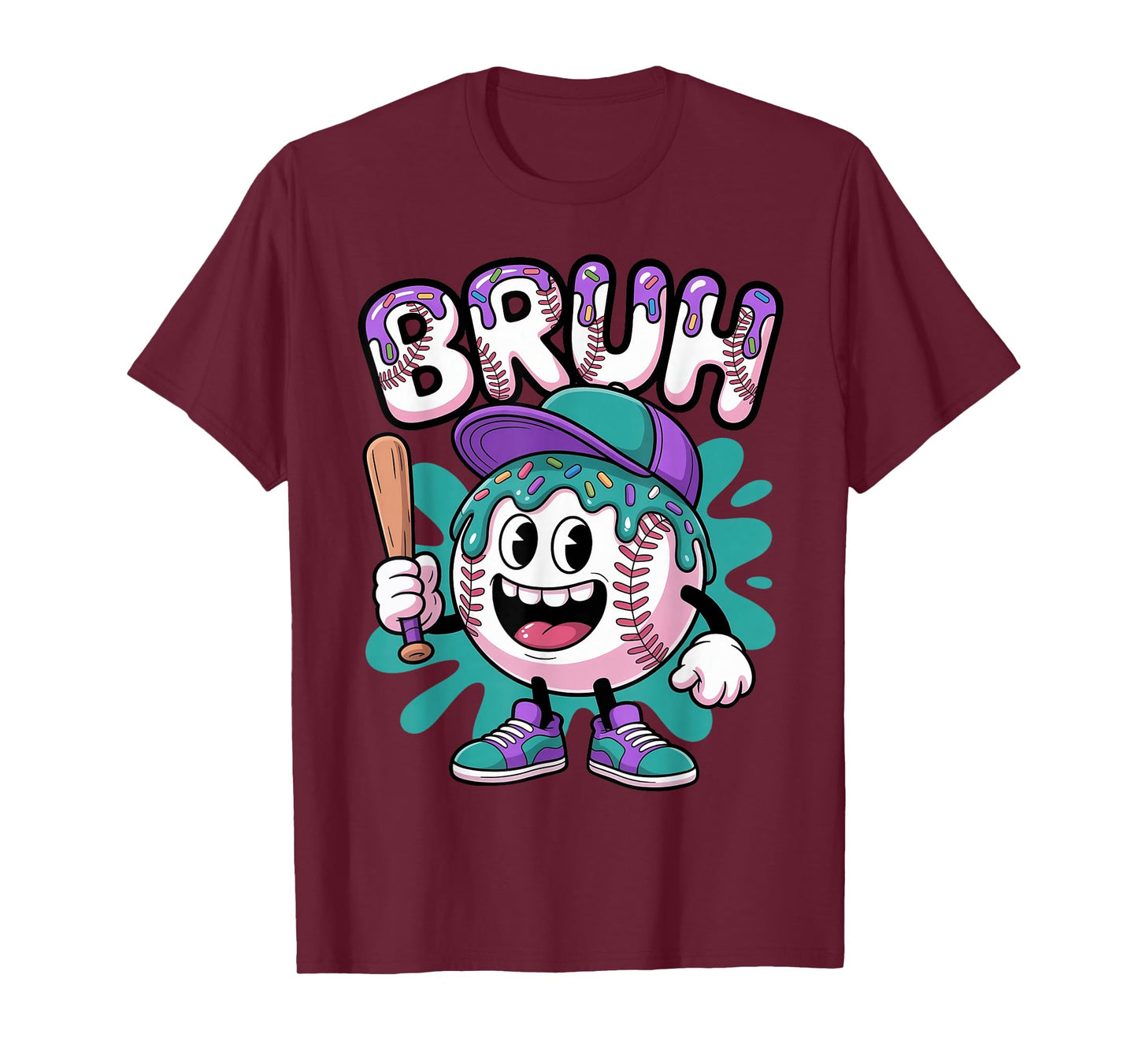 Funny Bruh Baseball Drip Ice Cream Dripping Baseball Boys T-Shirt