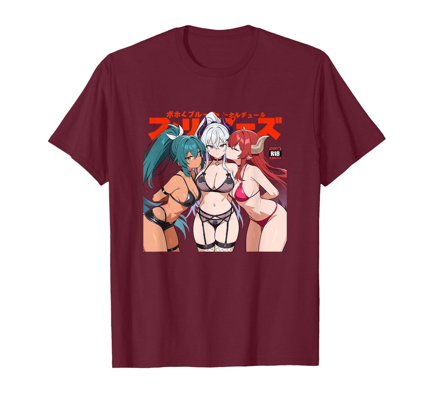Waifu Sexy Anime Kissing Girls Horns Japanese Manga Style T-Shirt