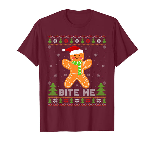 Bite Me Funny Gingerbread Cookie Ugly Christmas Sweater Xmas T-Shirt