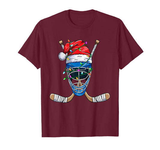 Santa Sports Design For Men Boys Christmas Hockey Player T-Shirt