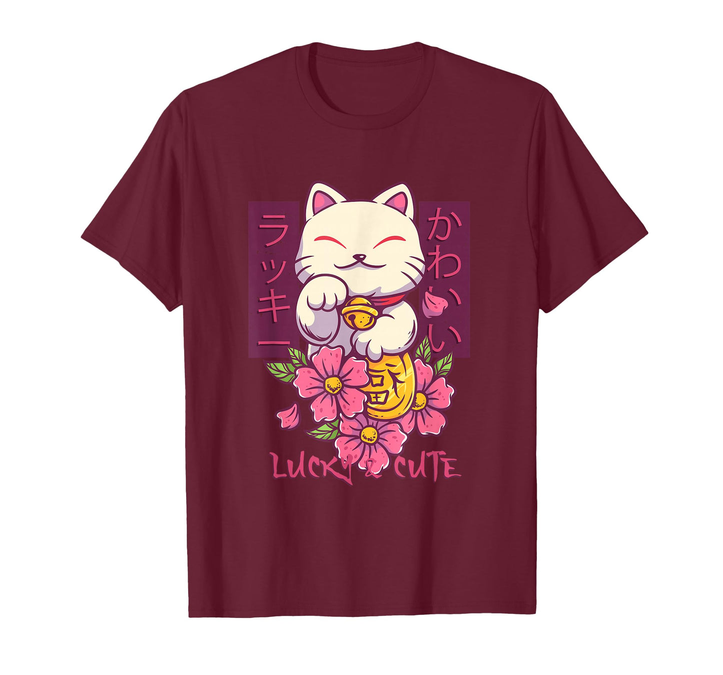 Lucky and Cute Japanese Lucky Cat Maneki Neko Good Luck Cat T-Shirt
