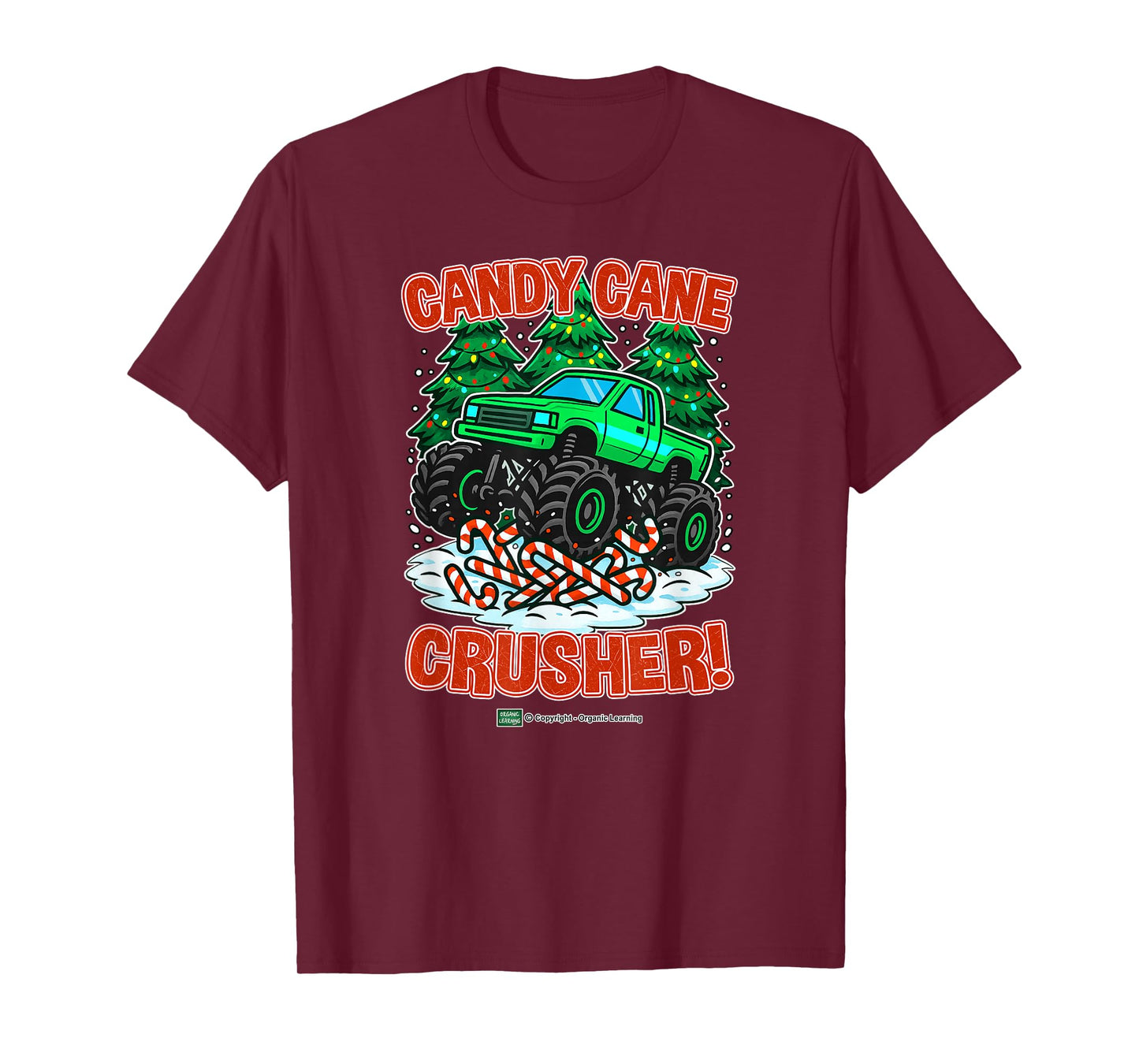 Kids Christmas Candy Cane Crusher Monster Truck for Toddlers T-Shirt