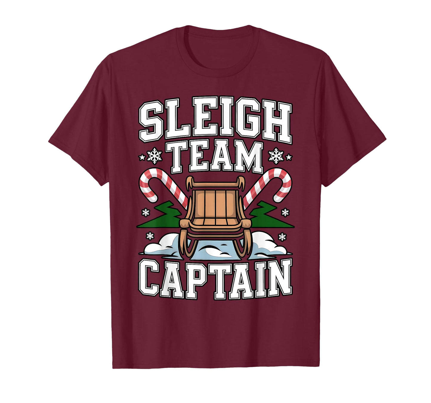 Sleigh Team Captain Christmas Candy Cane Crew Lights Funny T-Shirt
