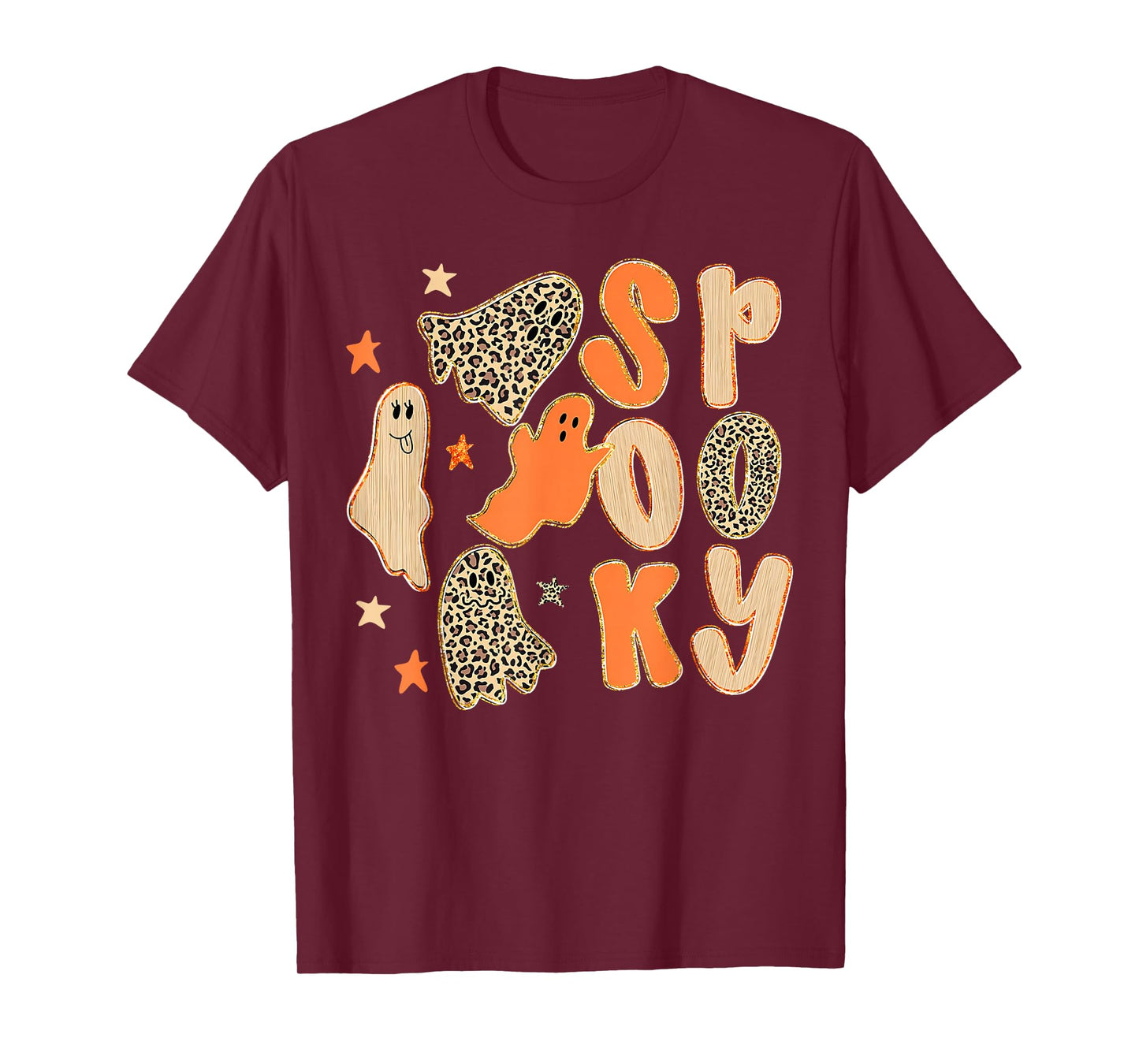 Preppy Leopard Halloween Horror Spooky Season Ghost Boo Girl T-Shirt