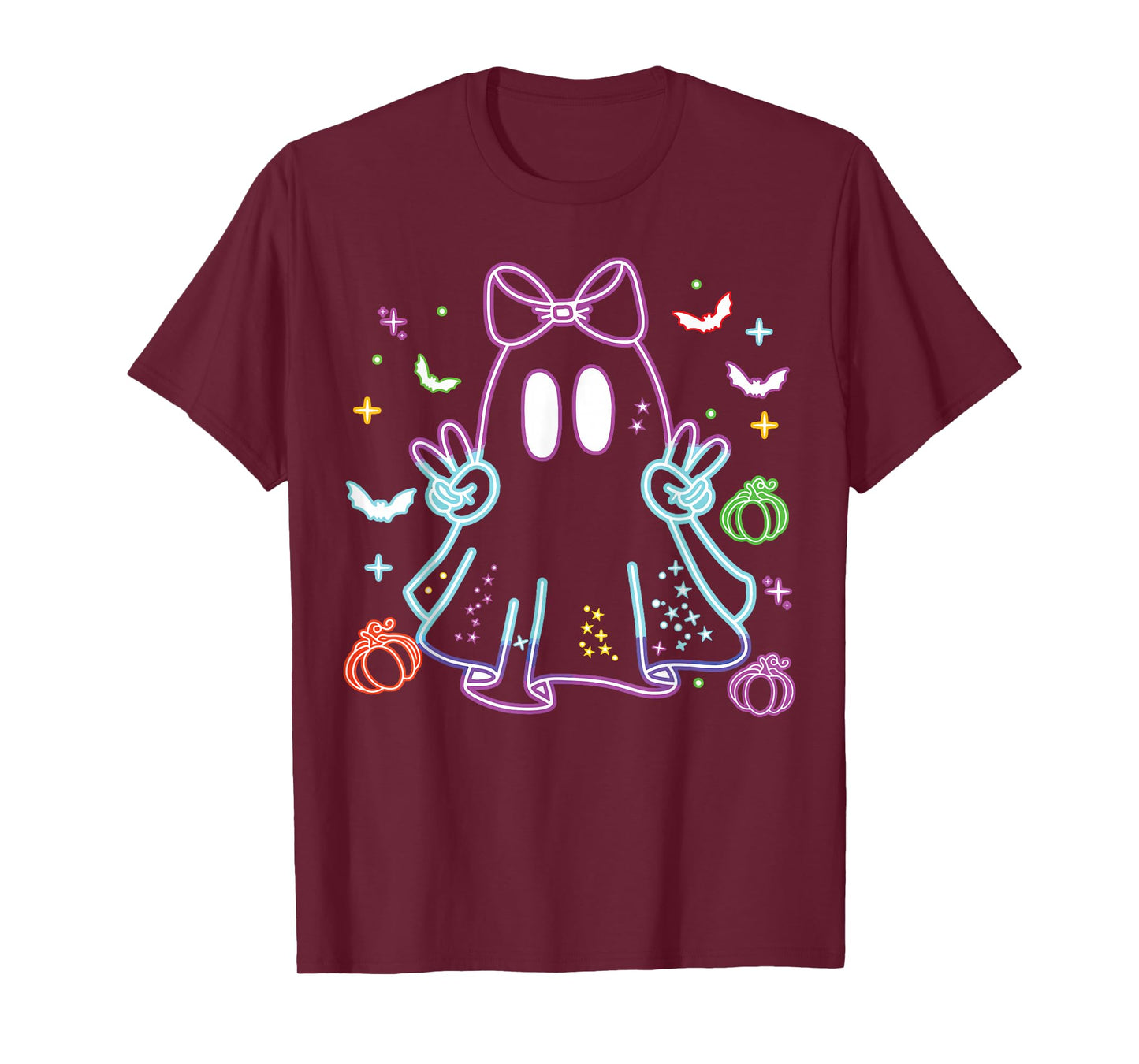 Boo Ghost Spooky Season Girls Kids Glow in Halloween Night T-Shirt