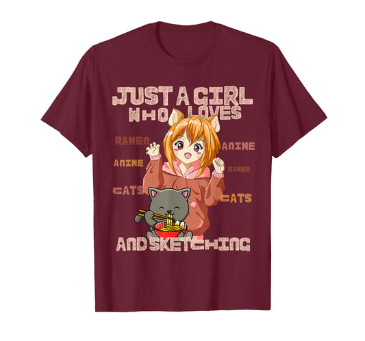 Just a Girl Who Loves Cats, Ramen, Amine And Sketching Manga T-Shirt