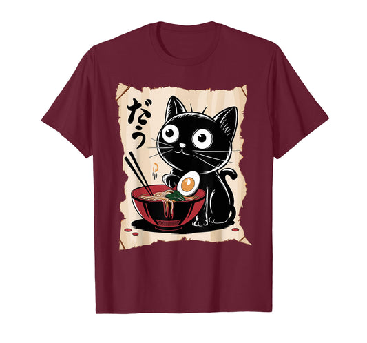 Funny Cat Ramen Noodle Japanese Kawaii Anime Otaku Style T-Shirt