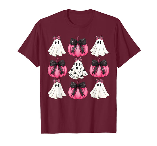 Halloween Coquette Bow Pumpkin Ghost Spooky Boo Women Girl T-Shirt