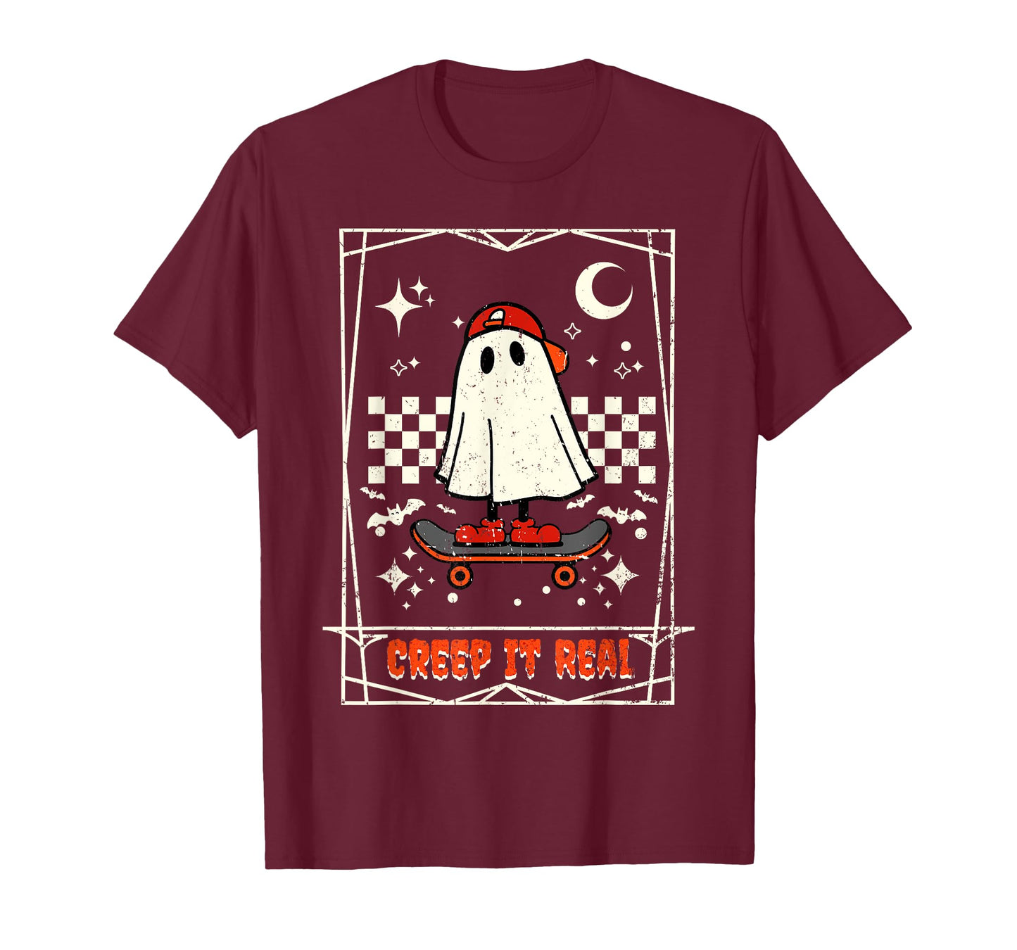 Creep It Real Skateboarding Ghost Retro Halloween Costume T-Shirt