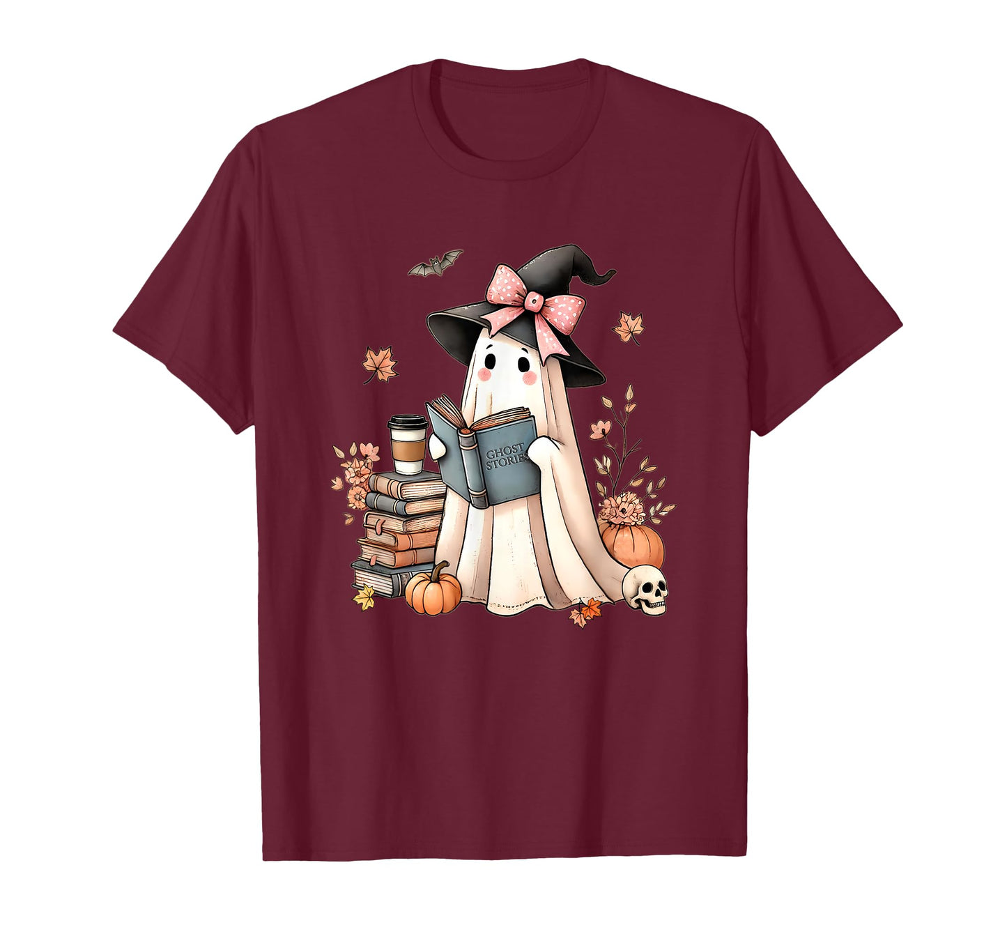 Cute Ghost Reading Book Librarian Book Lover T-Shirt