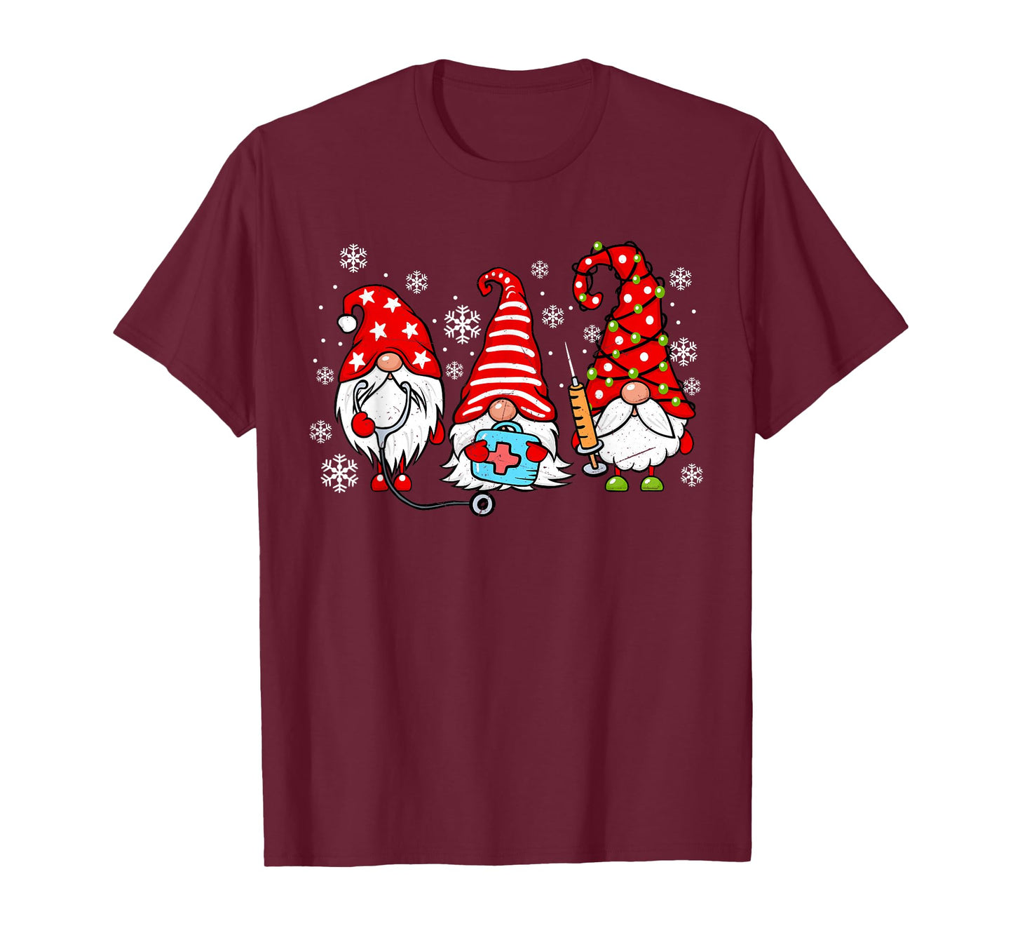 Nurse Christmas Gnomes Xmas Scrub Top ER Rn Nursing Gnomies T-Shirt