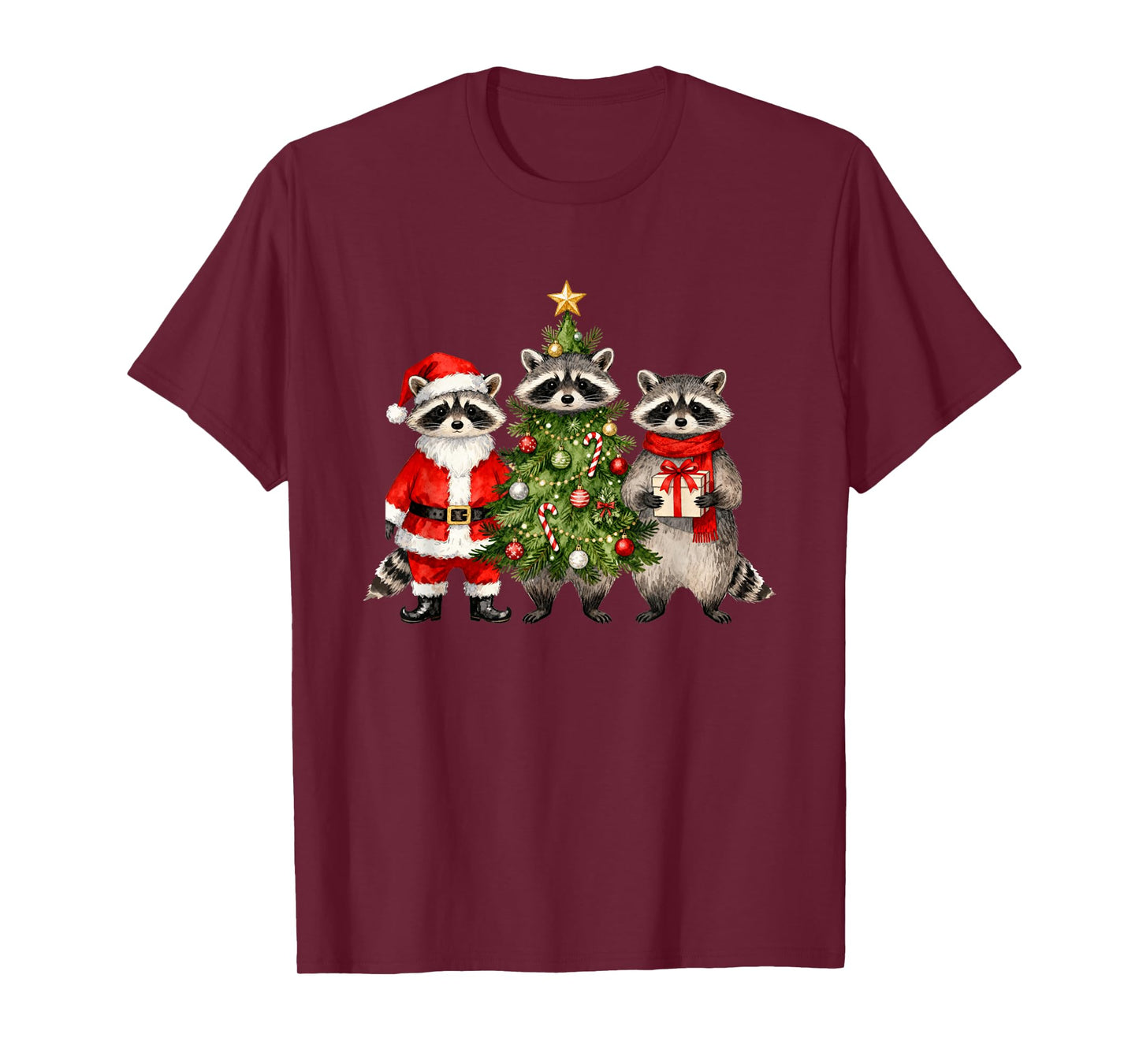Feral Raccoon Christmas Tree Santa Trash Panda Xmas Holiday T-Shirt
