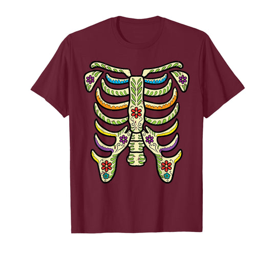 Sugar Skull Skeleton Rib Halloween Costume Day Of The Dead T-Shirt