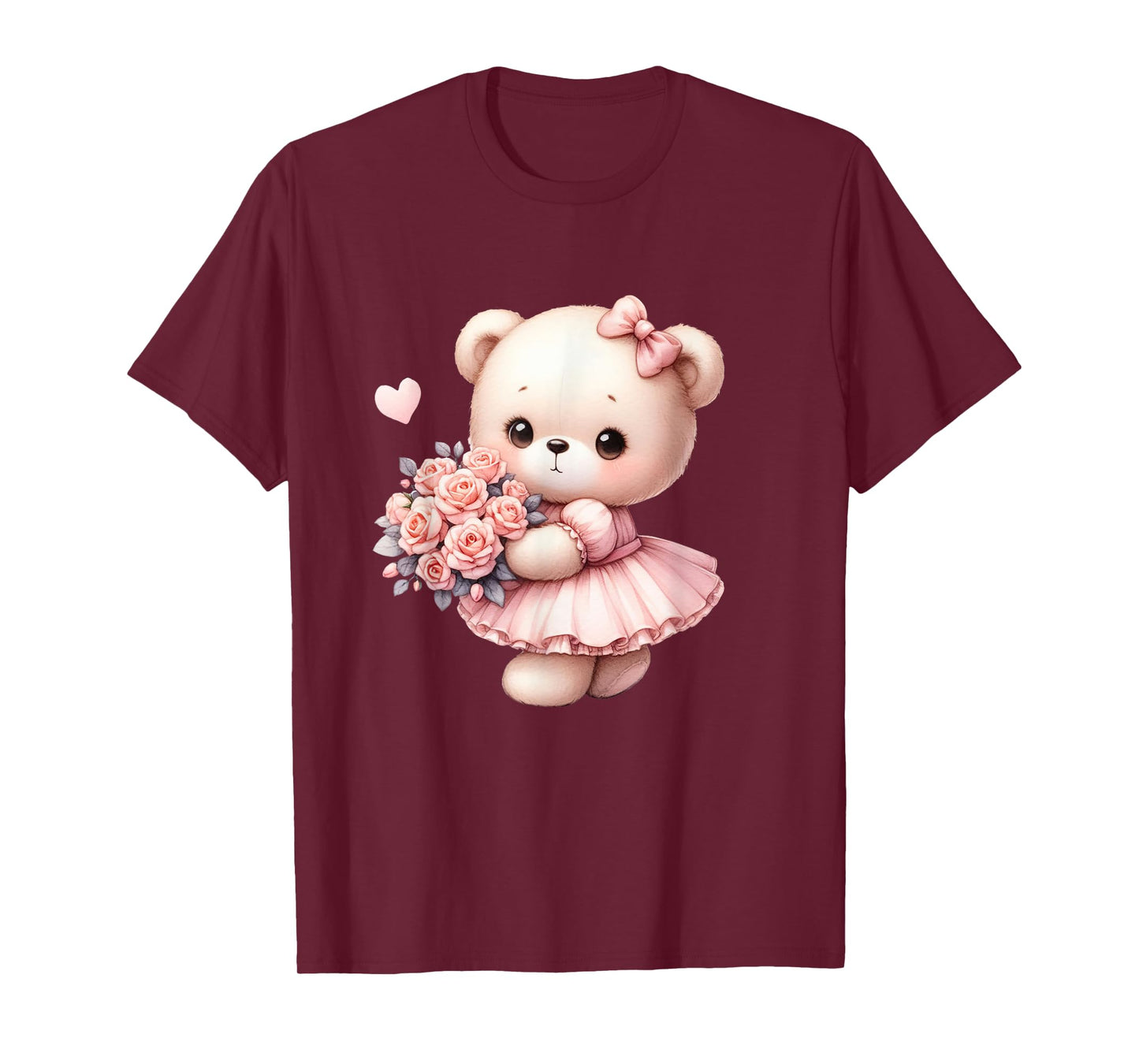 Coquette Teddy Bear Bow Simple Pink Cute Girl Graphic Tee T-Shirt