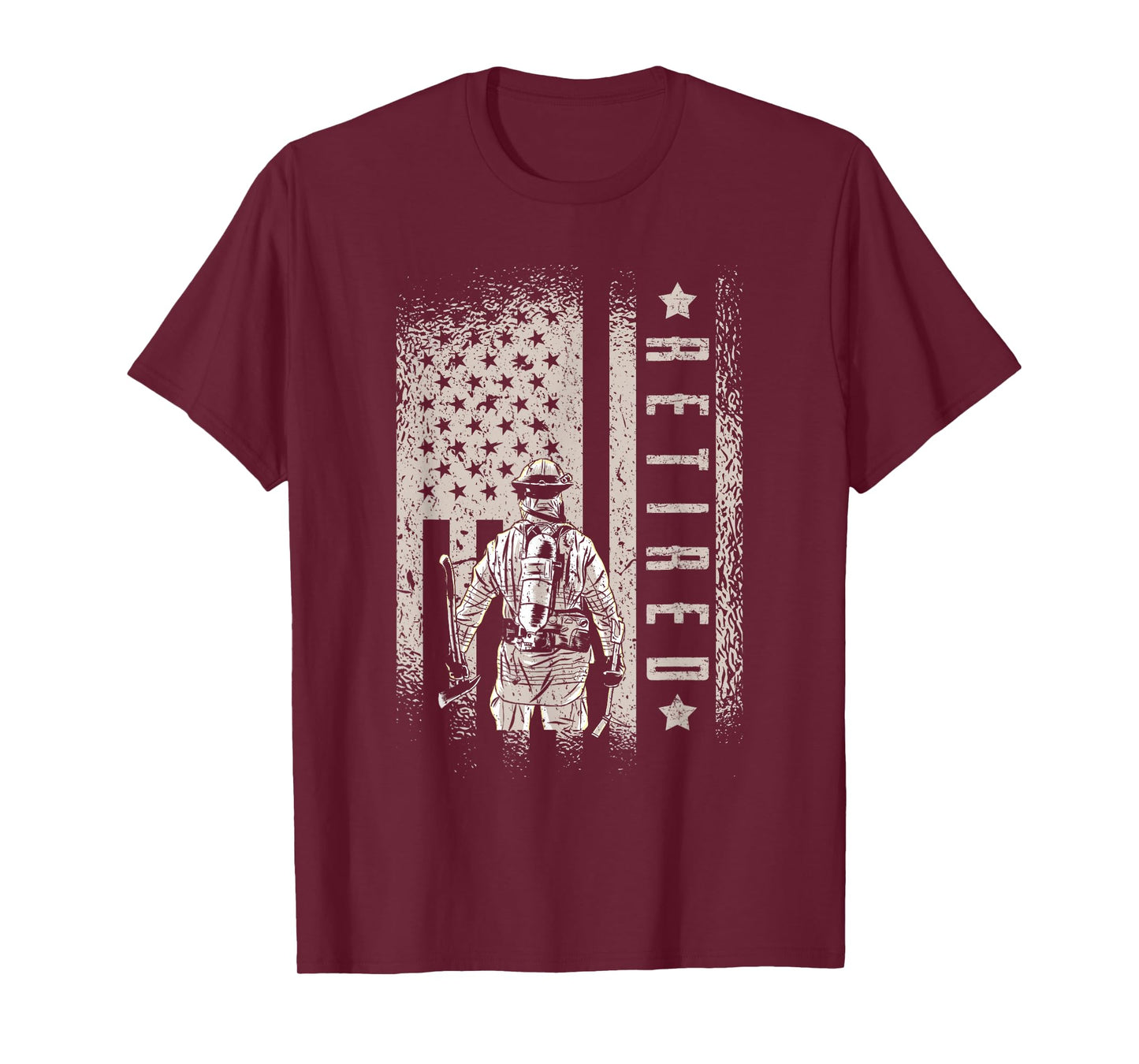 Retired Firefighter Fireman Axe American Flag T-Shirt