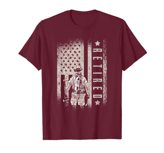 Retired Firefighter Fireman Axe American Flag T-Shirt