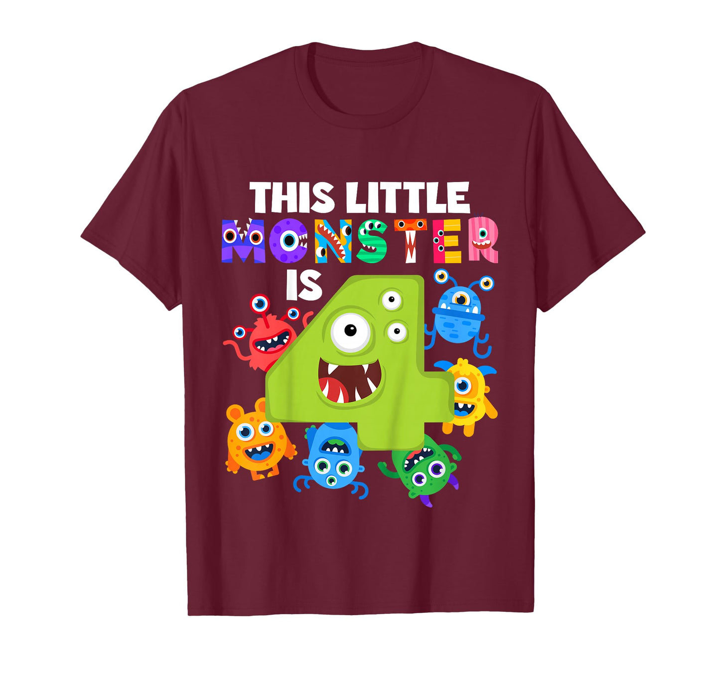 This Little Monster is 4 Four Years 4th Birthday Party Alein T-Shirt