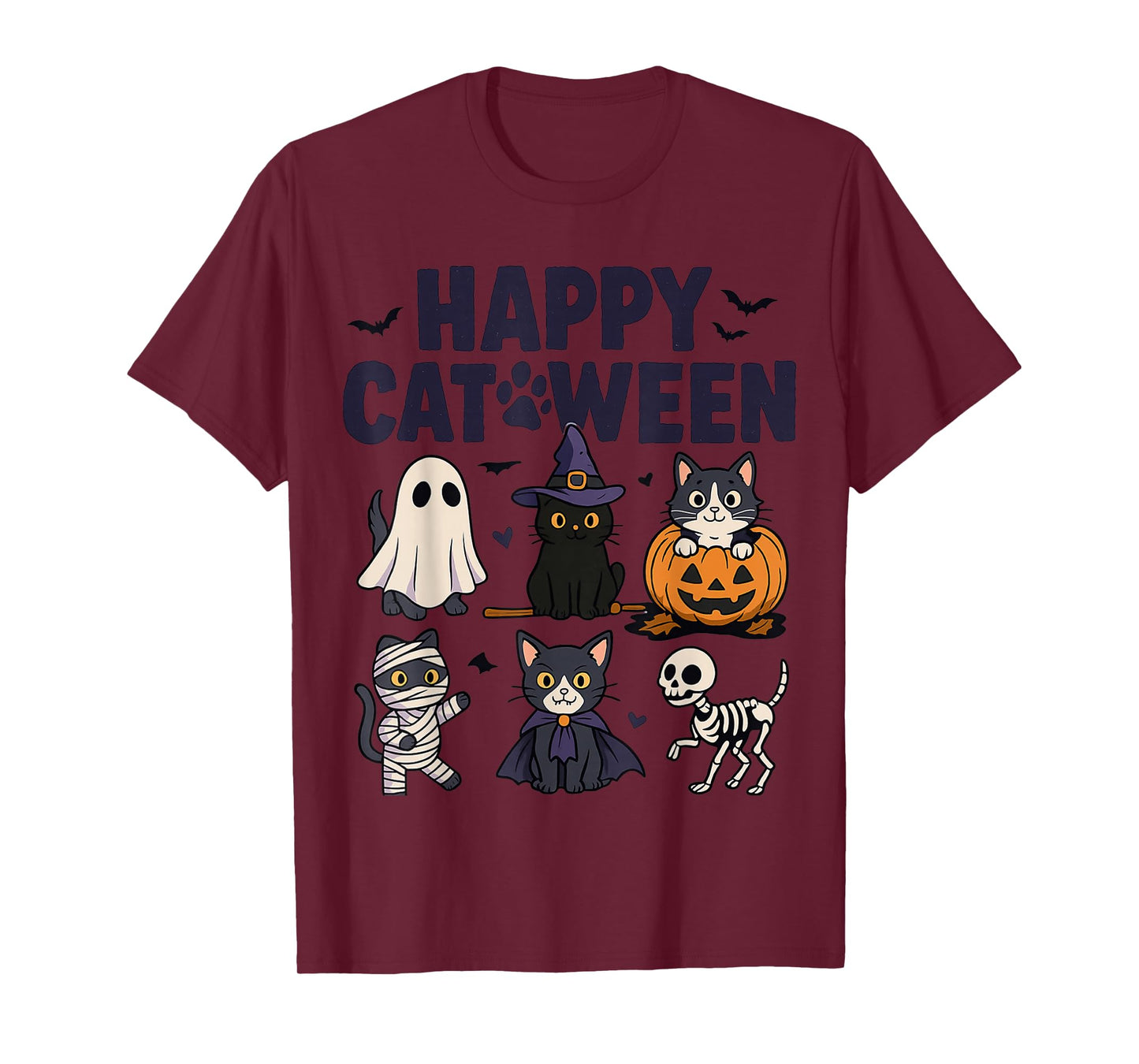 Happy Catween Funny Halloween Cats in Costumes Art T-Shirt