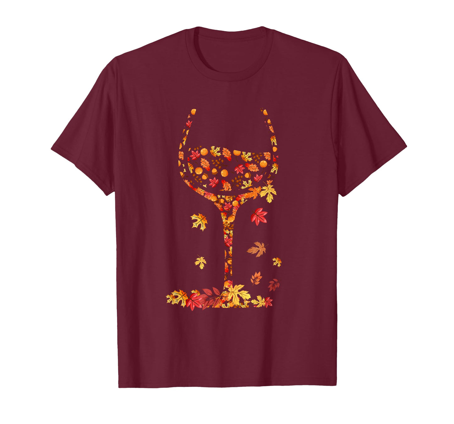 Glass of Wine Maple Leaf Autumn Fall Funny Drink Wine Lovers T-Shirt
