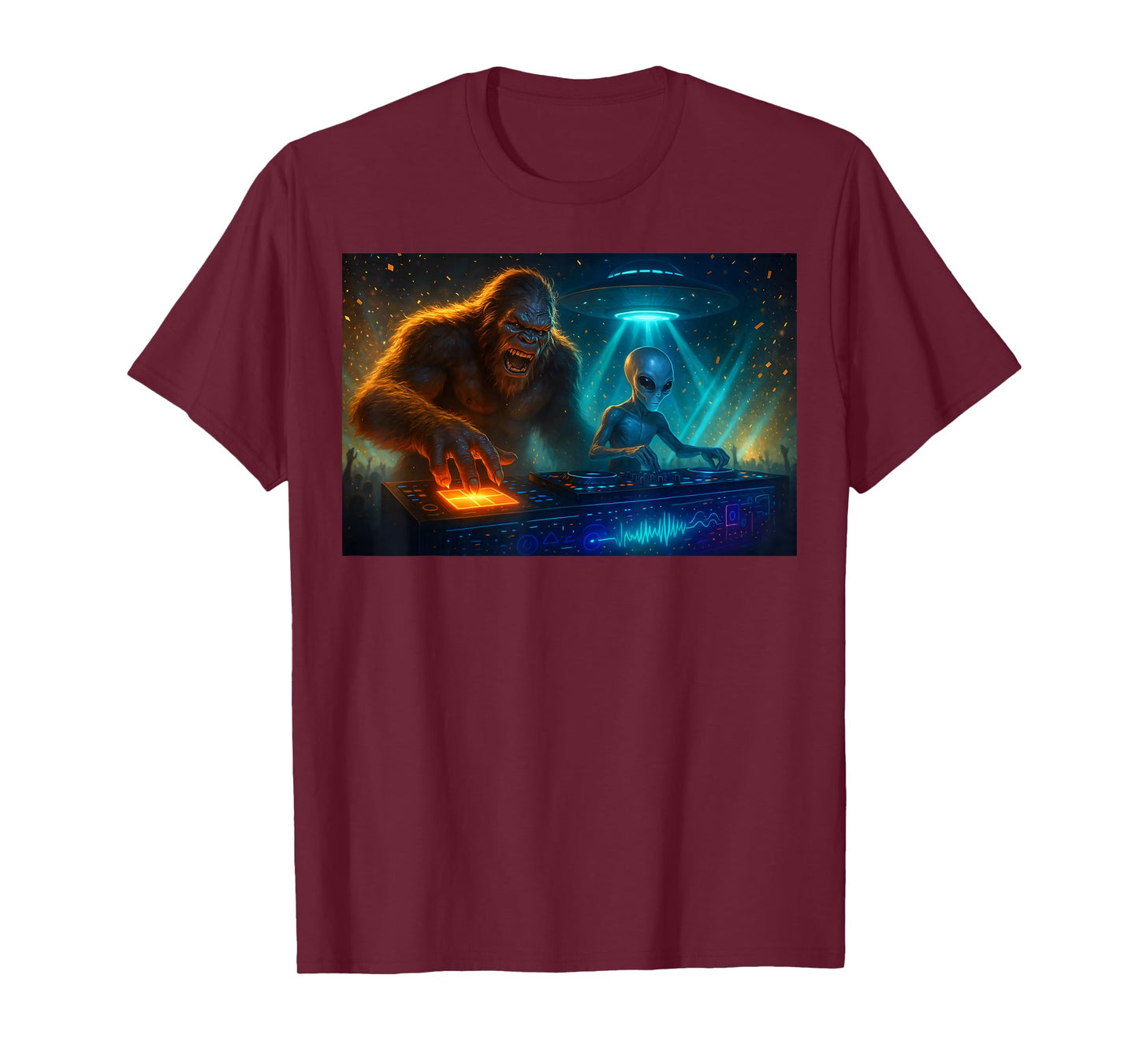 Funny Dj Alien Bigfoot Disco Sound Tech T-Shirt