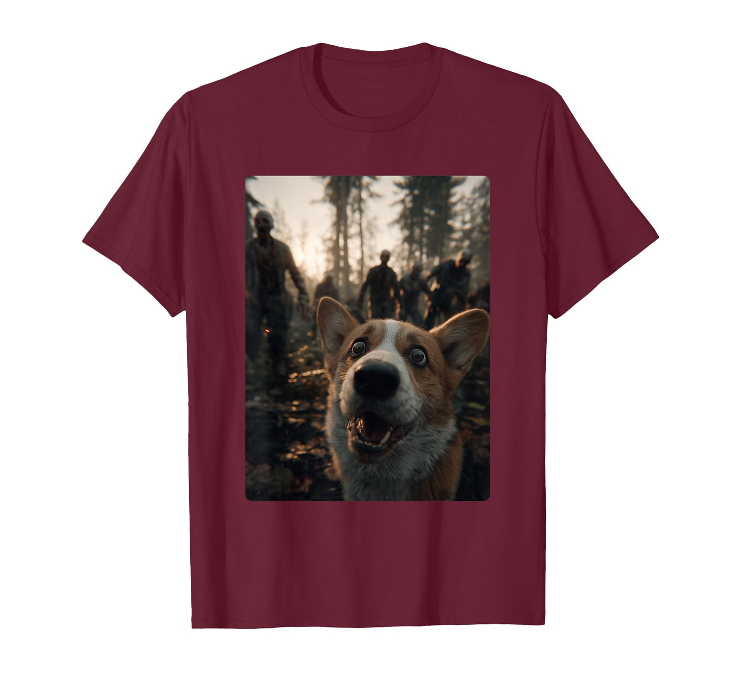 Funny Corgi Selfie with Zombies Spooky Forest Halloween Dog T-Shirt
