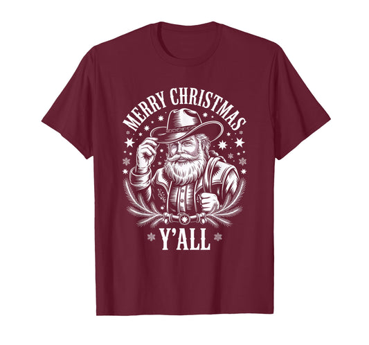Cowboy Santa Claus Merry Christmas Y'all Western Country T-Shirt