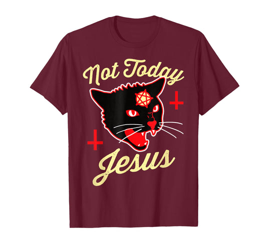 Not Today Jesus Hail Satan Satanic Cat Death Metal Halloween T-Shirt