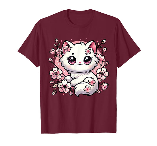 Cute Kawaii Cat Cherry Blossoms Kitten Lover Gift Women Girl T-Shirt