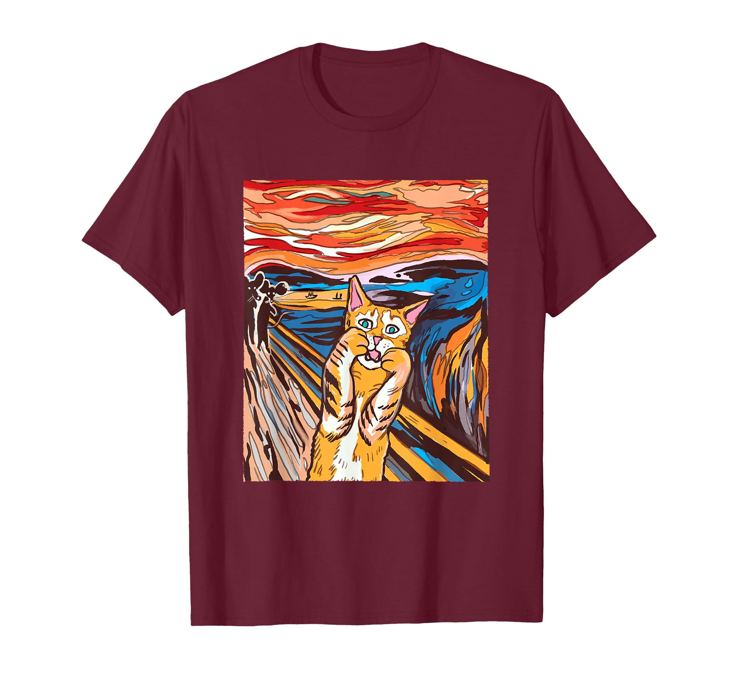 Funny Tabby Cat Painting The Scream of Munch Parody T-Shirt for Men Women Kids