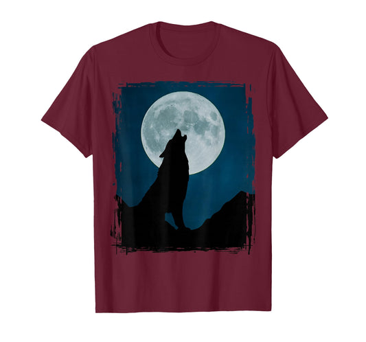 Howling Wolf Silhouette At Full Moon Night Wild Spirit T-Shirt