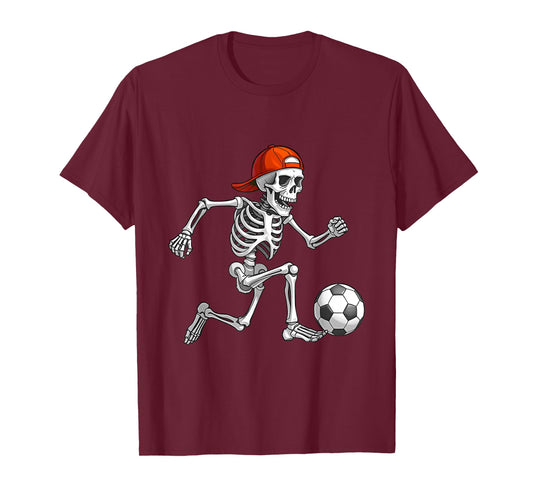 Funny Skeleton Soccer Men Boys Kids Halloween Costume T-Shirt