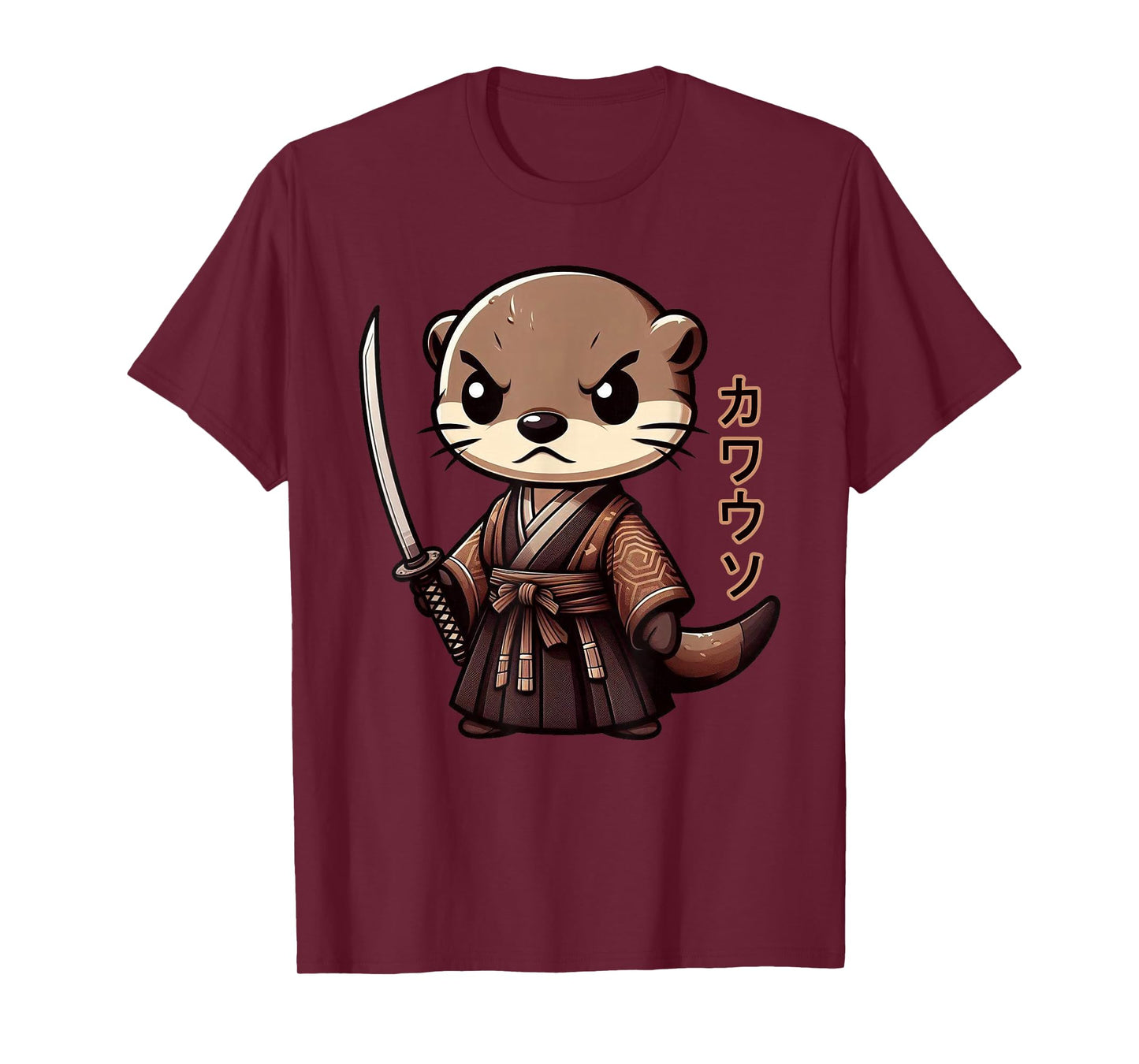 Japanese Samurai Otter Kawaii Art Otaku Japanese Ninja Kanji T-Shirt