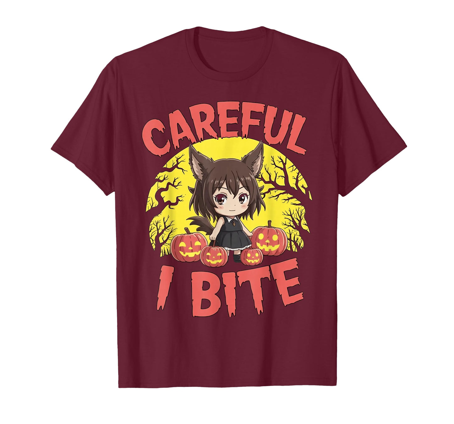 Halloween Anime Werewolf Girl Careful I Bite Cute Kids Wolf T-Shirt