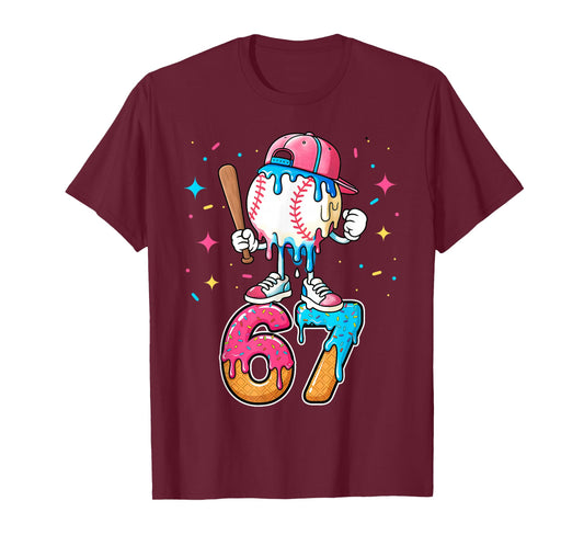 Baseball Drip Number 67 Six Seven Meme Ice Cream Dripping T-Shirt