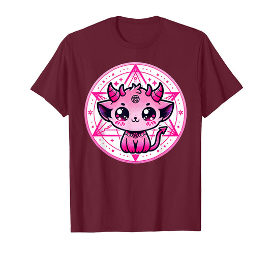 Cute Baphomet Satanic Cat and Artistic Gothic Kawaii Demon T-Shirt