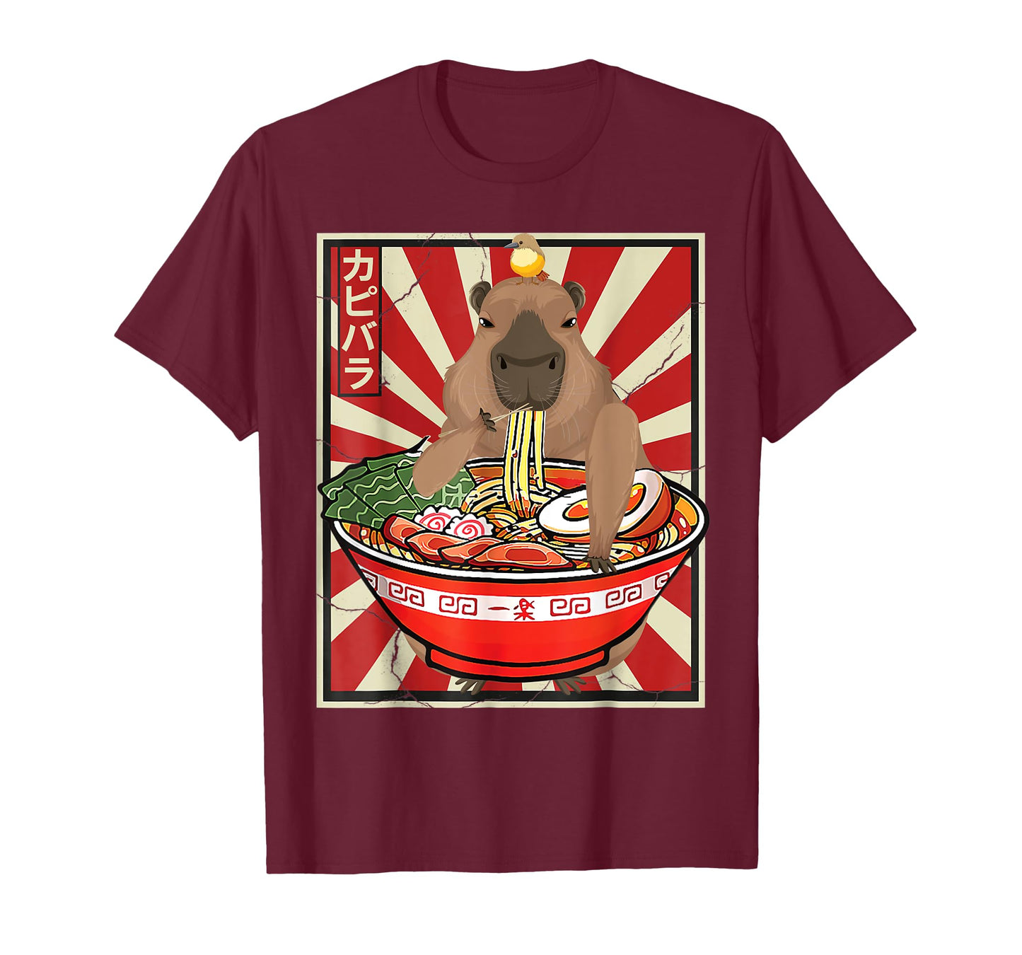 Kawaii bird Capybara Eating Ramen Noodles Anime Japanese T-Shirt
