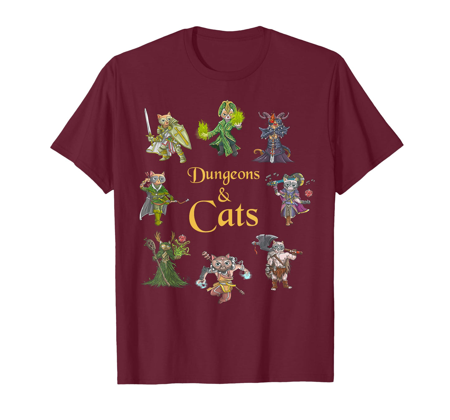 Dungeons And Cats Funny Cute Tabletop Gaming Geek Roleplay T-Shirt