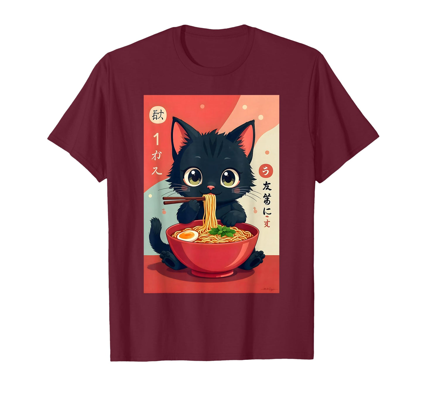Kitten Eating Japanese Noodles Anime Manga Baby Cat Ramen T-Shirt