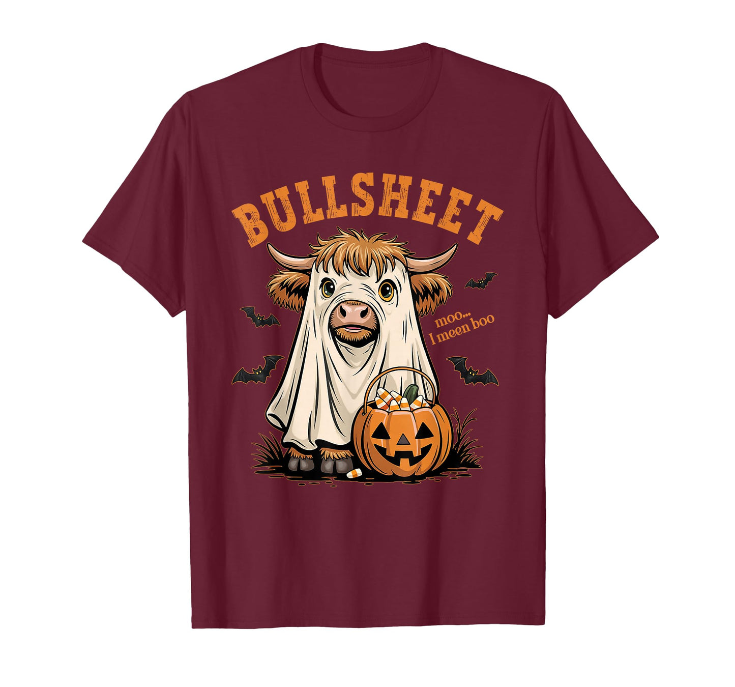 Moo... I Mean Boo Bullsheet Highland Cow Ghost Halloween T-Shirt